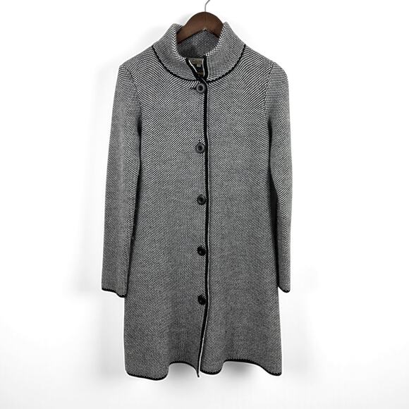 Cocogiò Italian Wool Blend Knit Black and White Soft Long Coat size Small - Picture 1 of 9